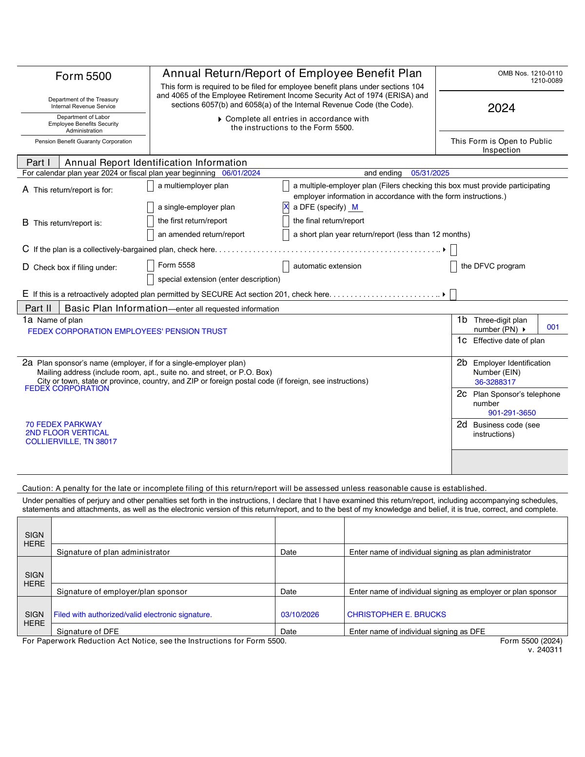 First page of a 2024 Form 5500 filing image